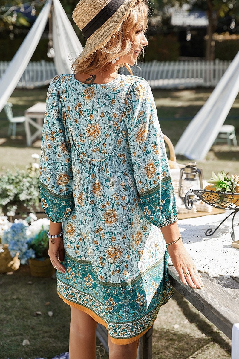 Floral V-Neck Swing Tunic Dress
