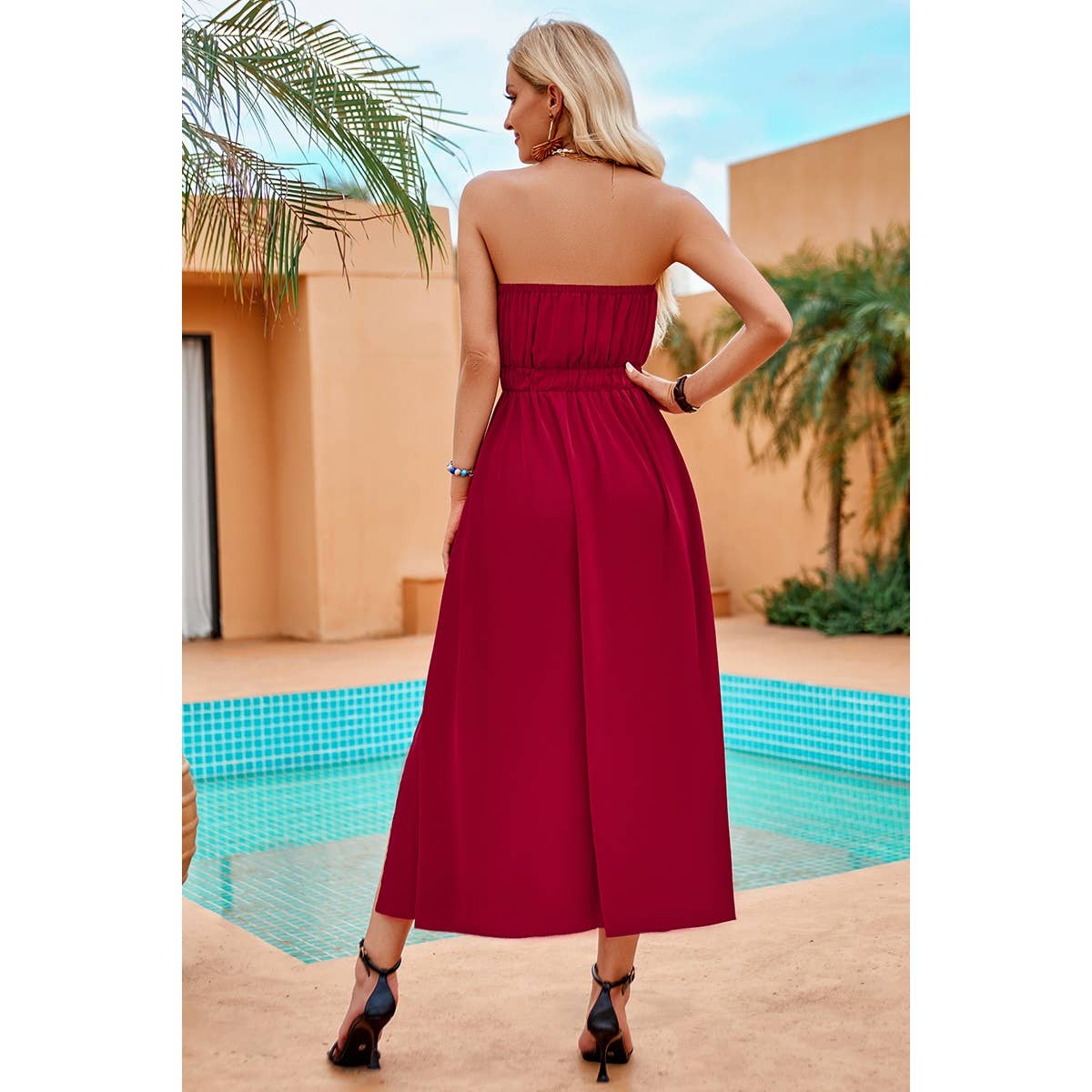 Off Shoulder Sleeveless Cross Belt Full Dress - Elings