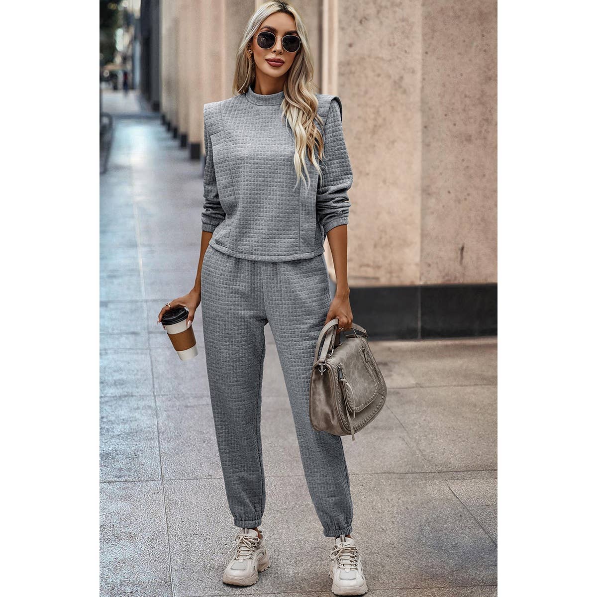 Plaid Solid Two Pieces Mock Neck Sets - Elings