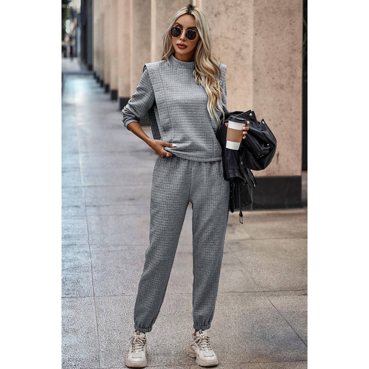Plaid Solid Two Pieces Mock Neck Sets - Elings