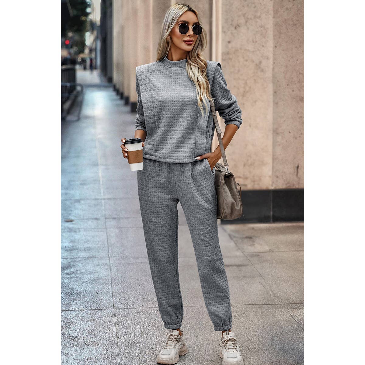Plaid Solid Two Pieces Mock Neck Sets - Elings