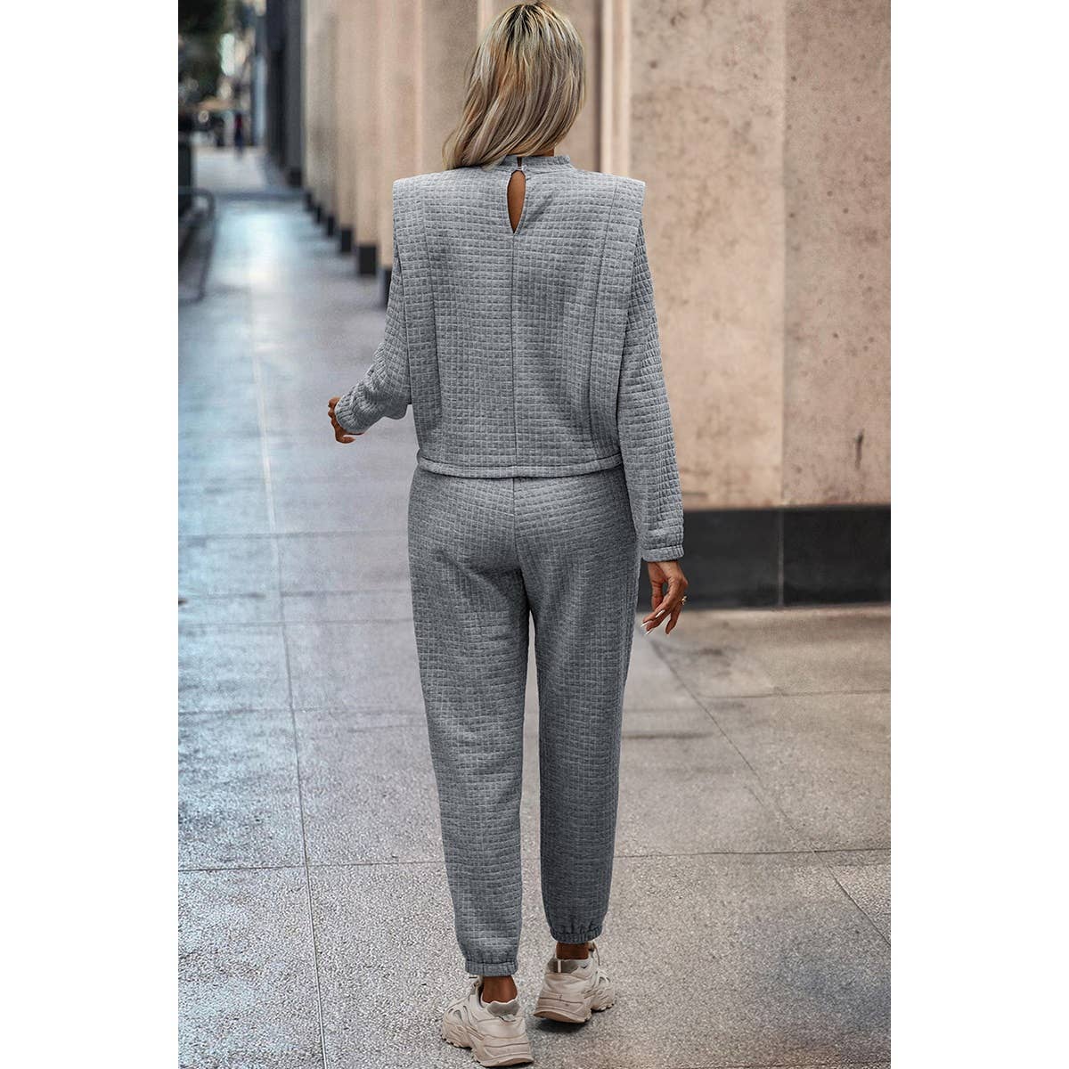 Plaid Solid Two Pieces Mock Neck Sets - Elings