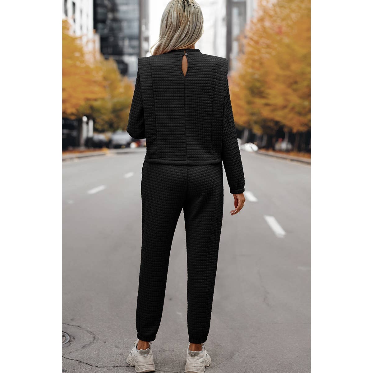 Plaid Solid Two Pieces Mock Neck Sets - Elings