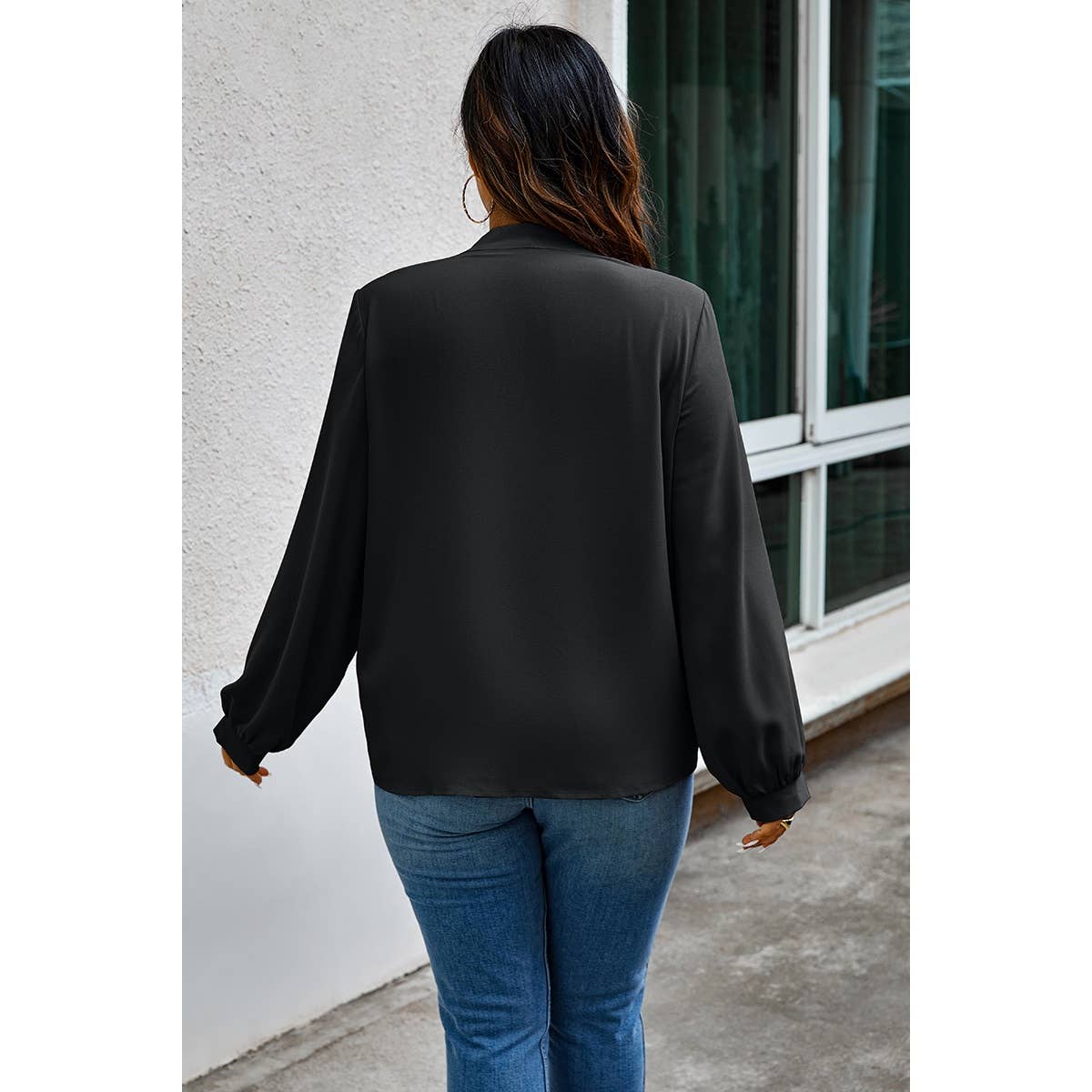 Plus Size Solid Ruched Knot Loose Fit Top