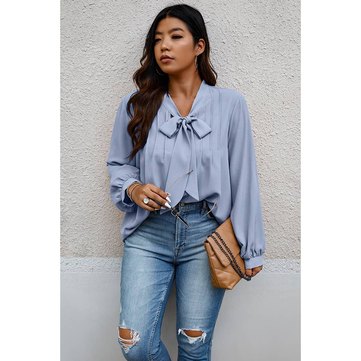 Plus Size Solid Ruched Knot Loose Fit Top