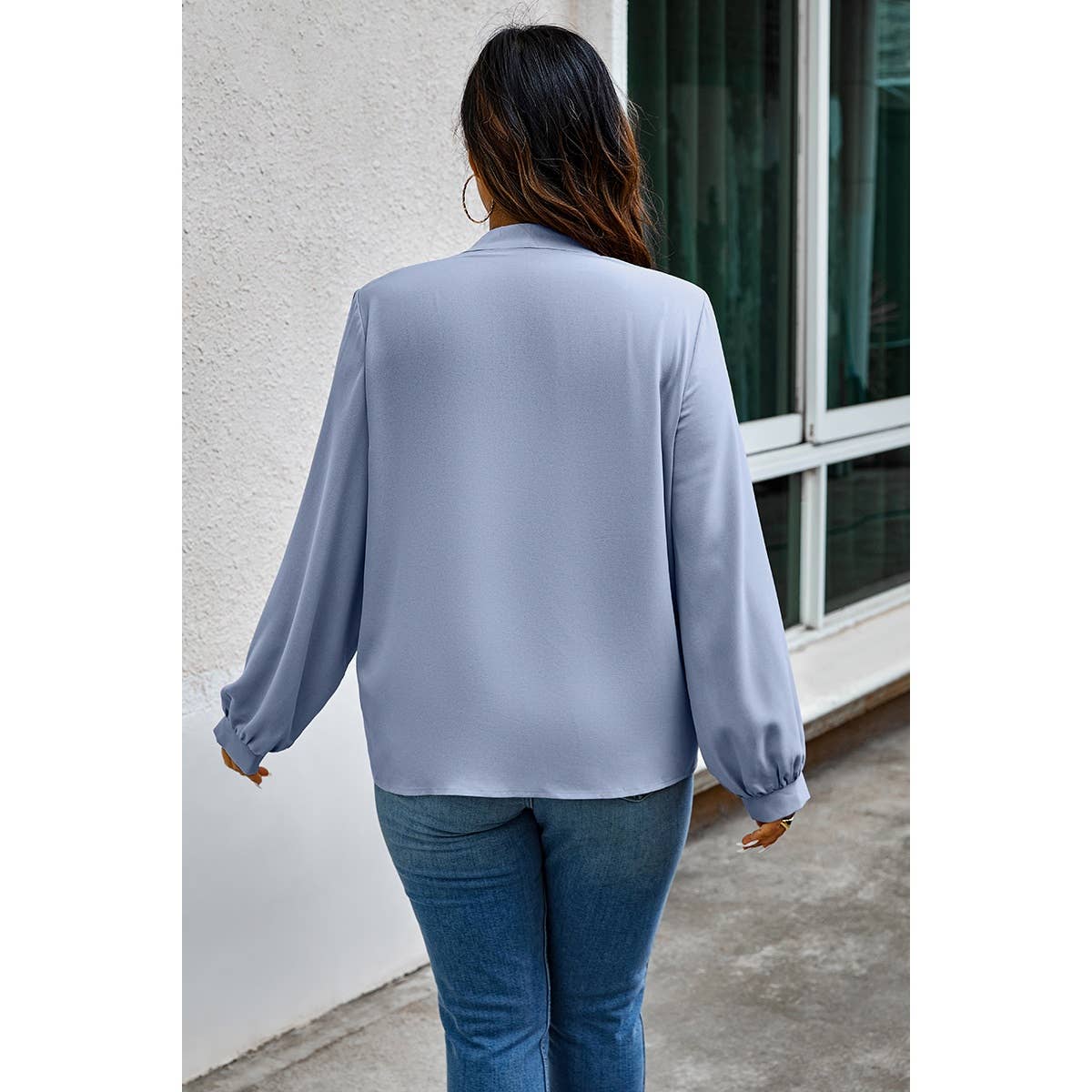 Plus Size Solid Ruched Knot Loose Fit Top