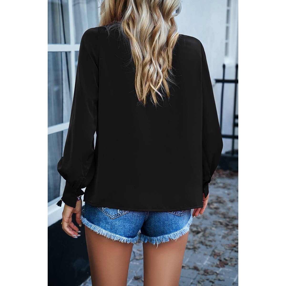 Round Neck Ruched Puff Sleeve Loose Top - Elings