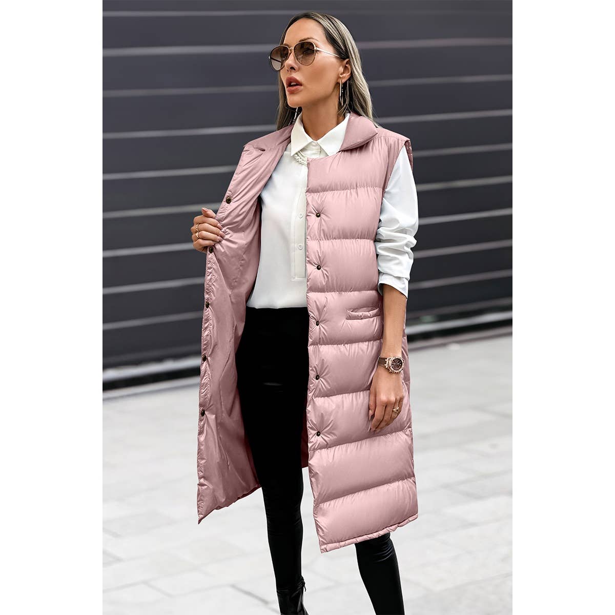 Solid Button Down Puff Vest Padded Jacket
