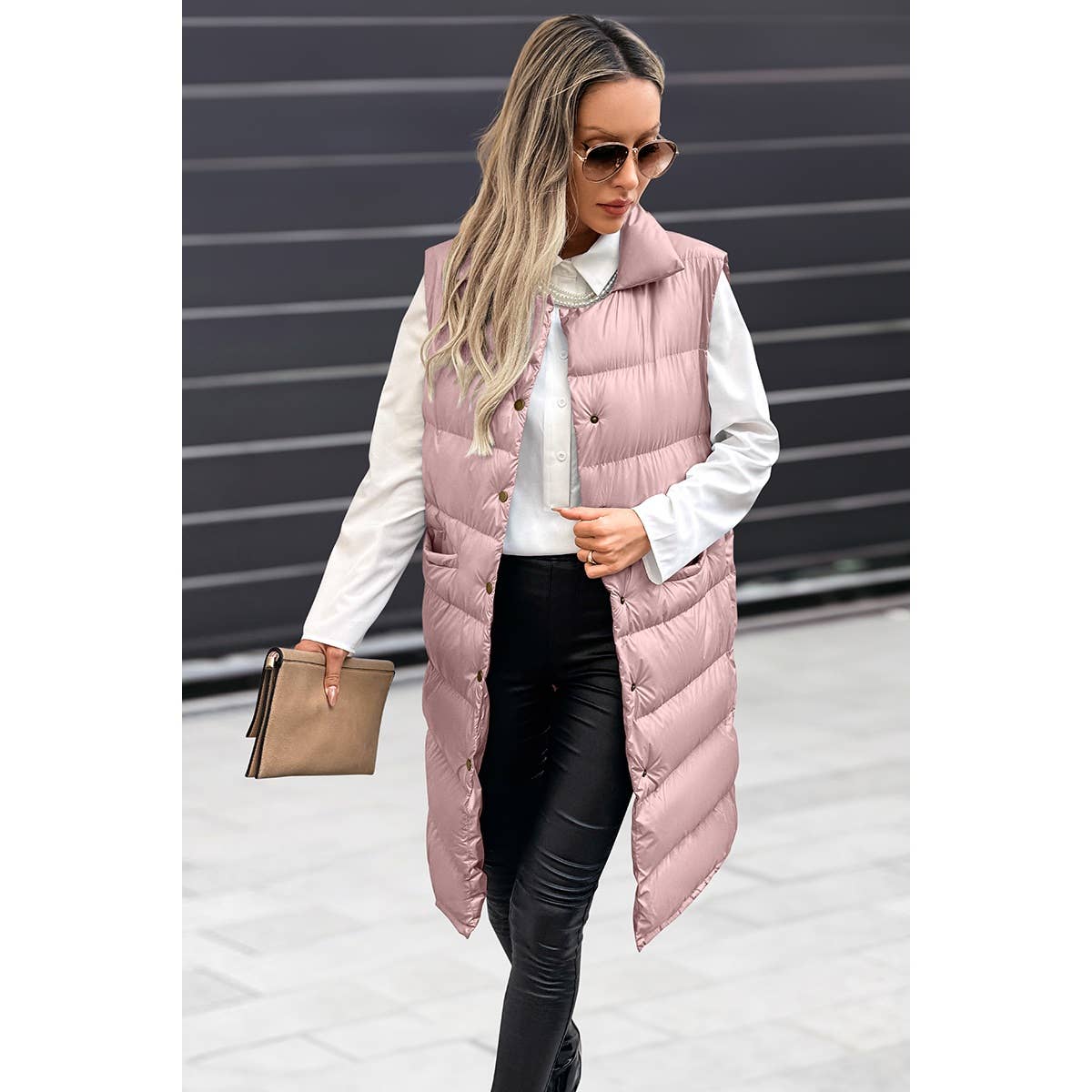 Solid Button Down Puff Vest Padded Jacket