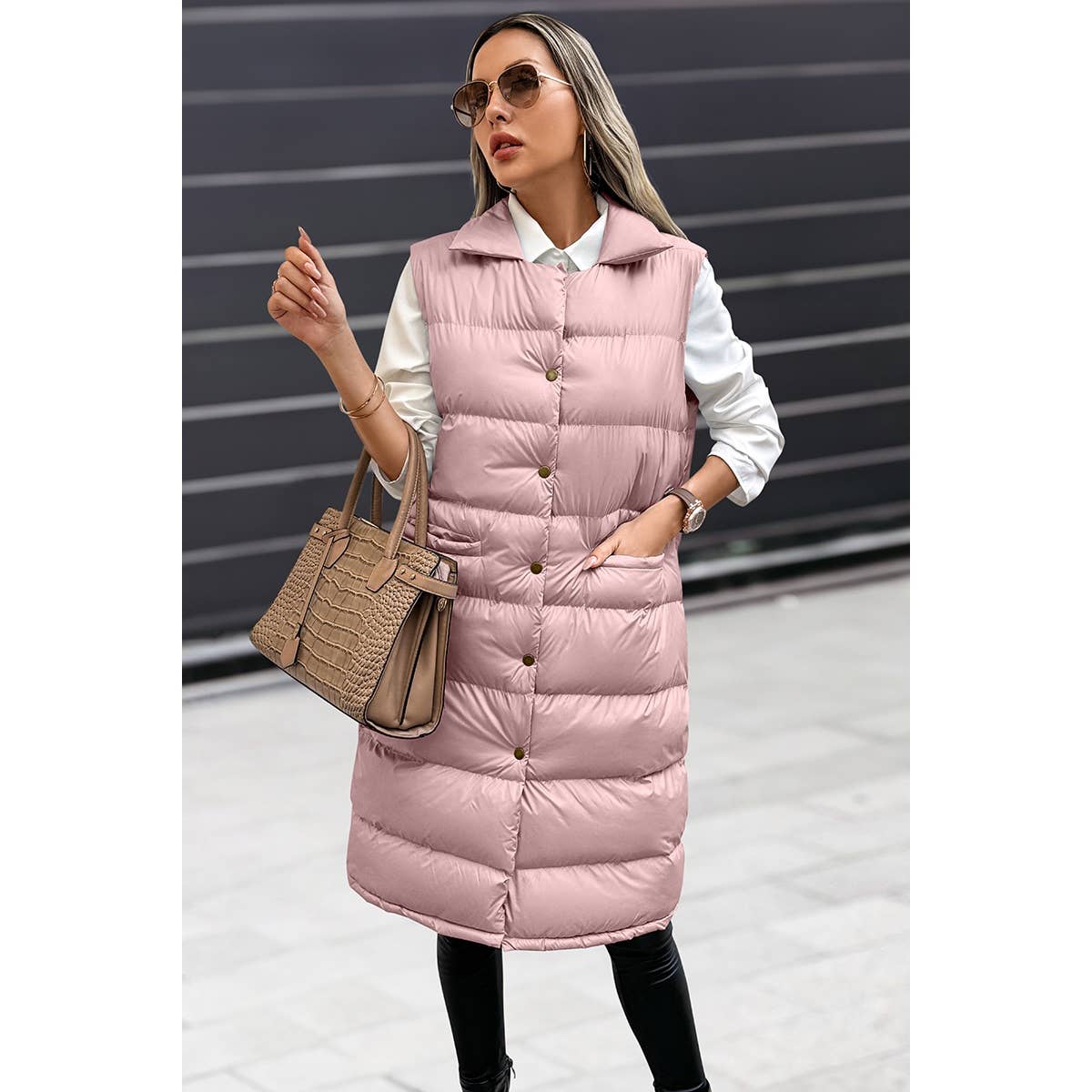 Solid Button Down Puff Vest Padded Jacket