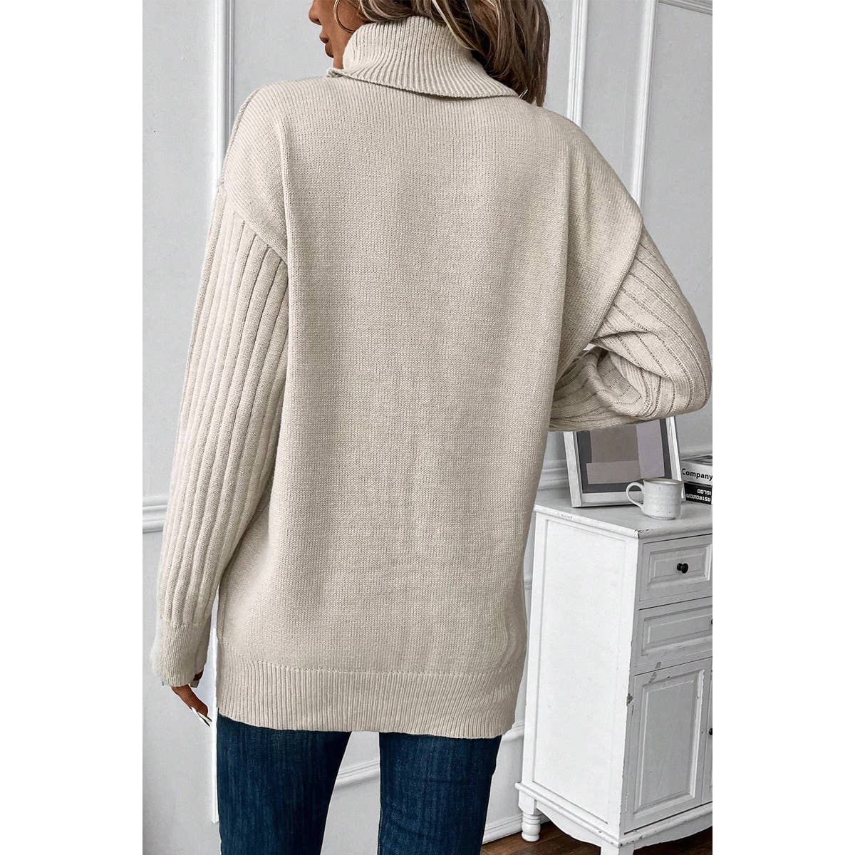 Turtle Neck Button Down Decor Pullover Sweater