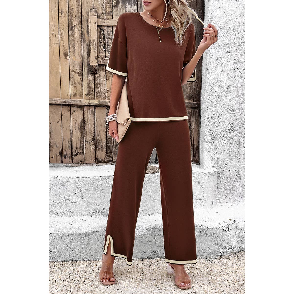 Two Pieces Round Neck Fit Blouse And Pants Sets