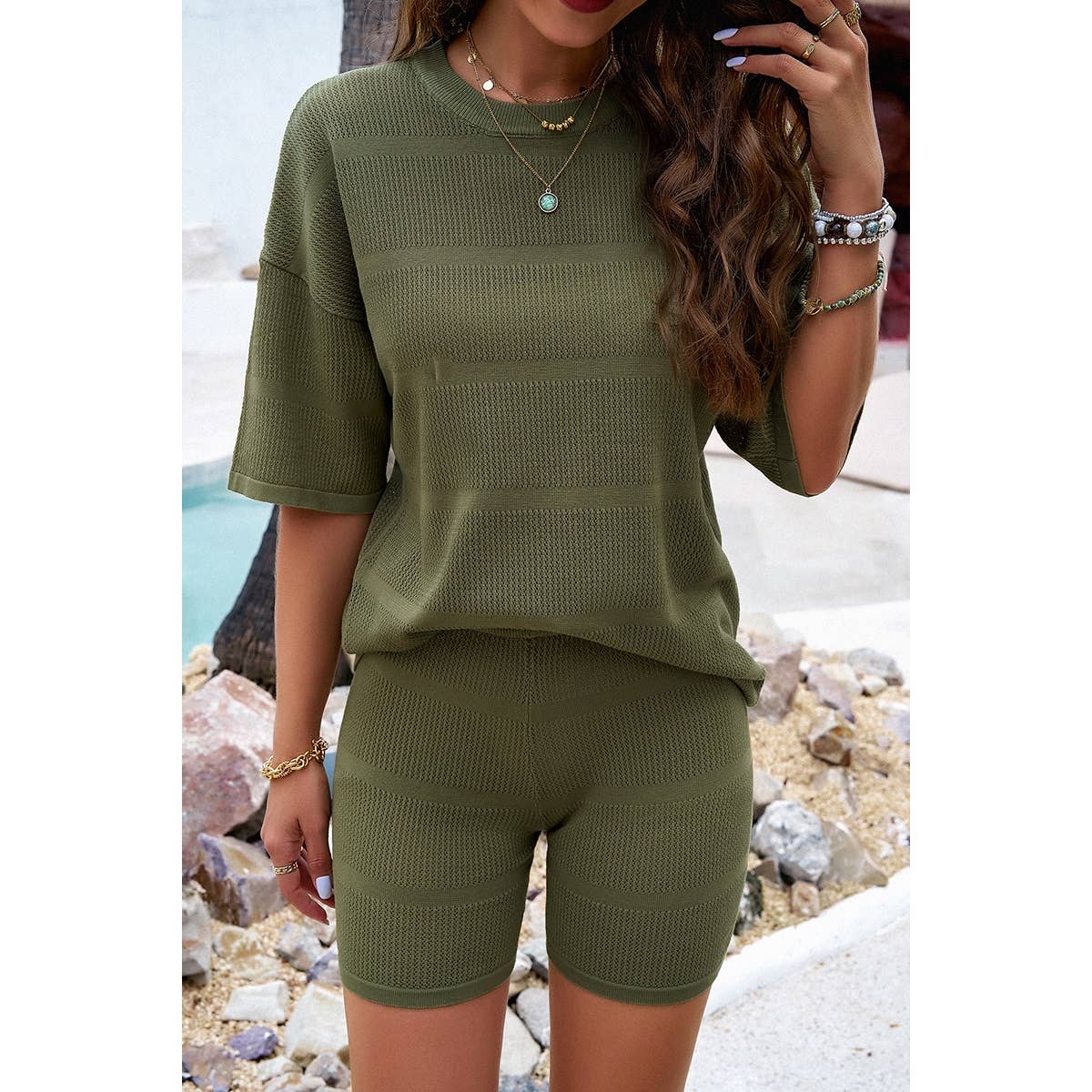 Two Pieces Solid Drop Shoulder Activewear Sets