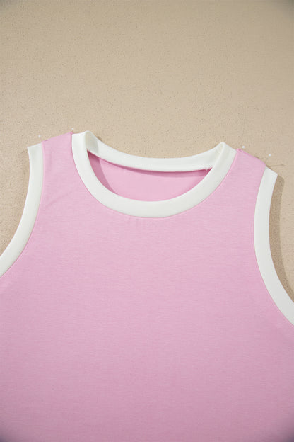 Colorblock Trim Cropped Tank Elastic Waist Shift Pants 2pcs Set