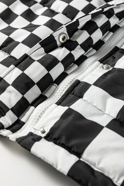 Brown Double Checked Stand Collar Cropped Puffer Vest