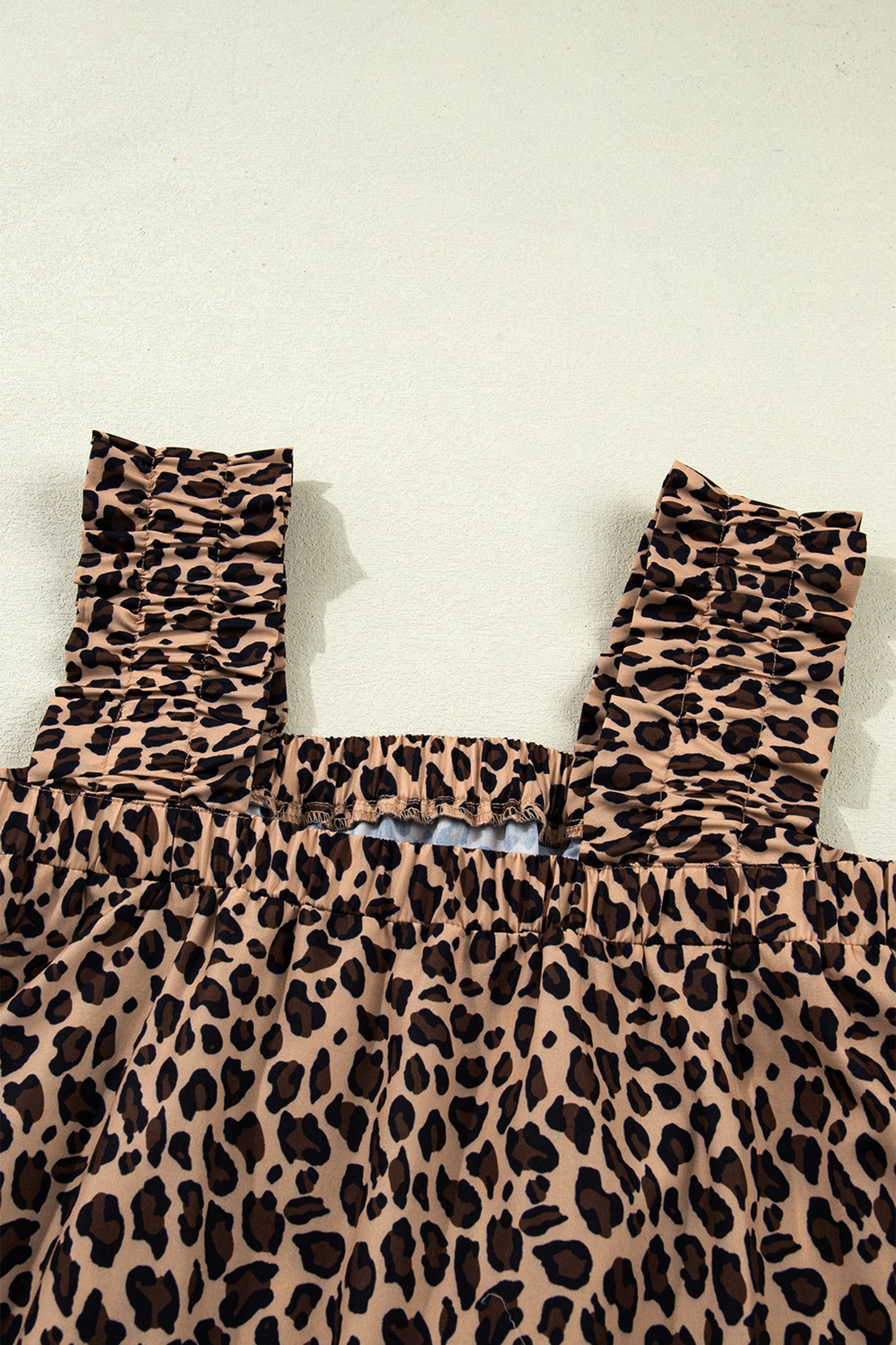 Brown Leopard Print Frilled Square Neck Tank Top
