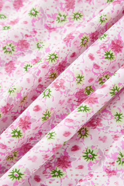 Floral Short Bubble Sleeve Shirred High Waist Maxi Dress