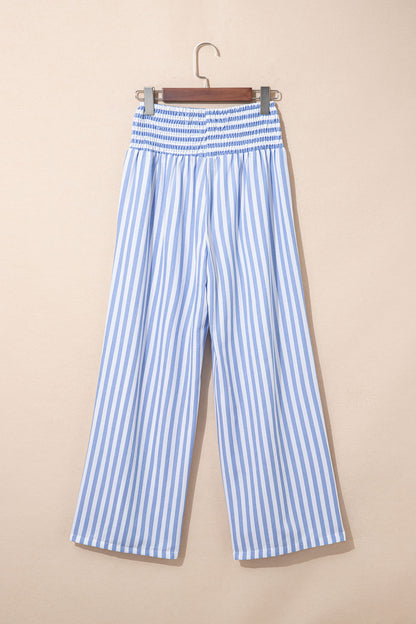 Stripe Shirred High Waist Loose Summer Pants
