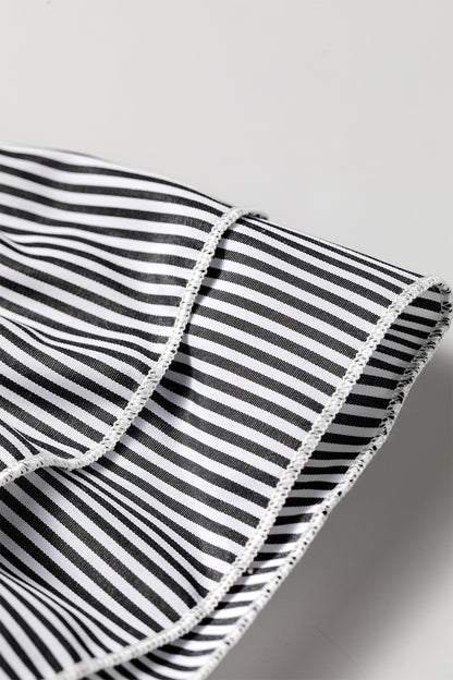 Stripe Striped Ruffle Sleeve Short Sleeve Round Neck Casual Shift Blouse
