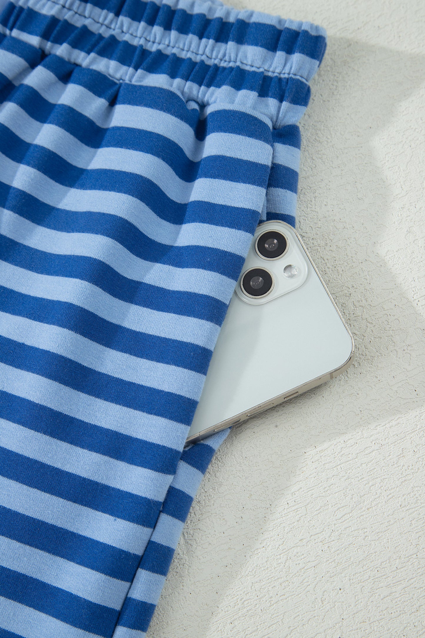 Striped Ribbed Cotton Two-Piece Short Set with Chest Patch Detail