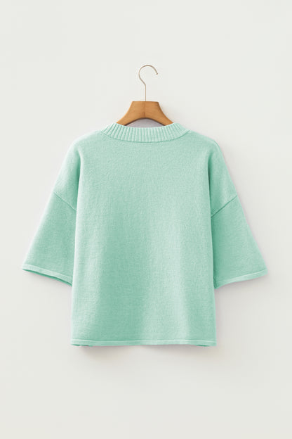 Lavendula 3/4 Sleeve Boxy Knit Button Down Sweater Cardigan