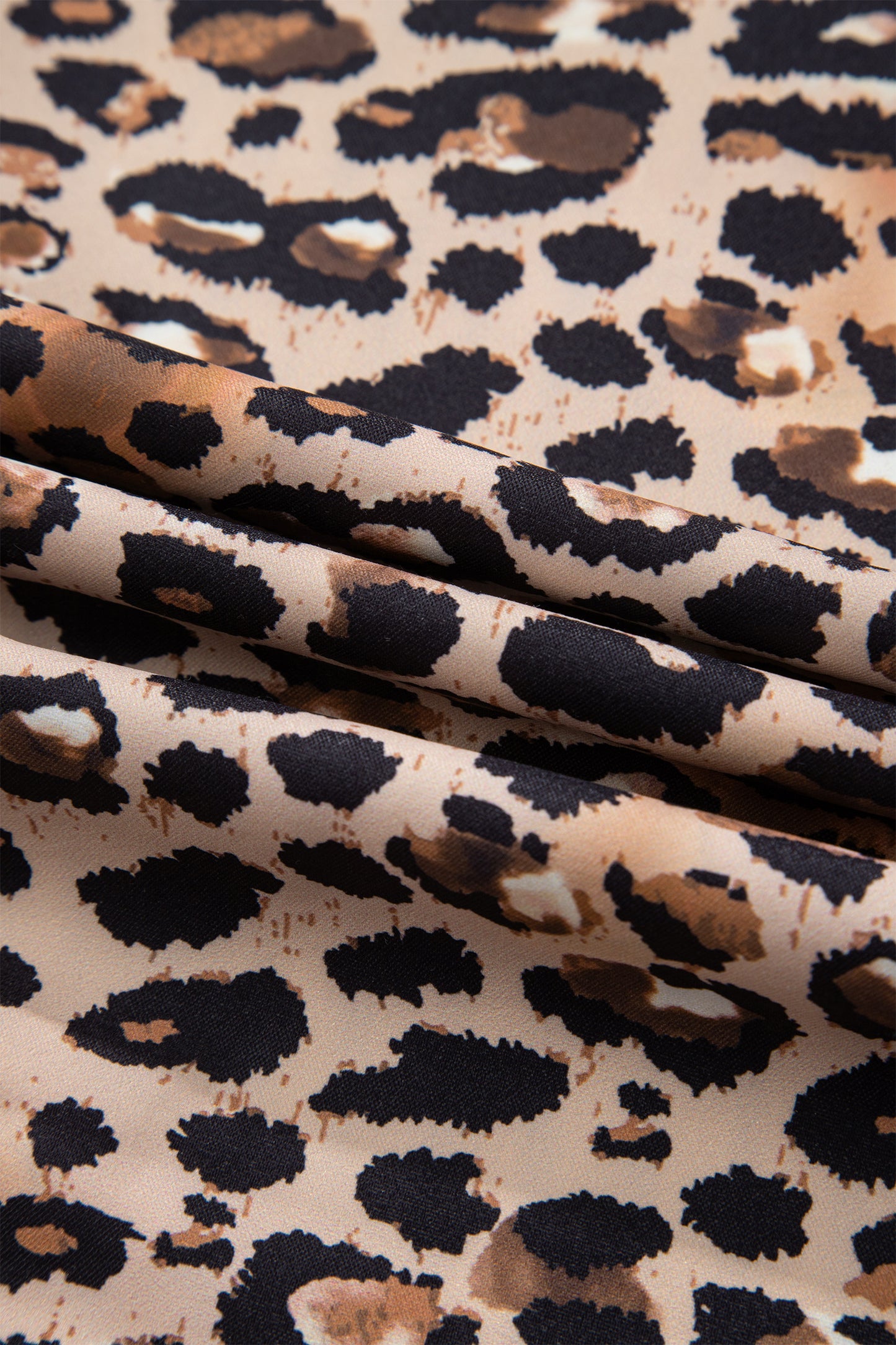 Brown Stripe Contrast Leopard Patchwork Long Shirt Dress with Slits