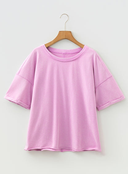 Lavendula Mineral Wash Drop Shoulder Raw Edge Loose Tee