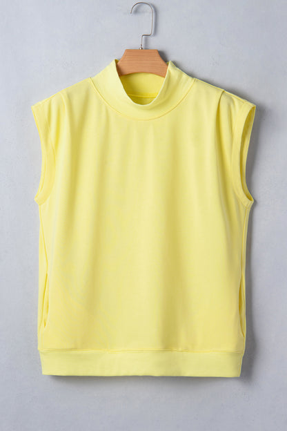 Solid Color High Neck Cap Sleeve Loose Top