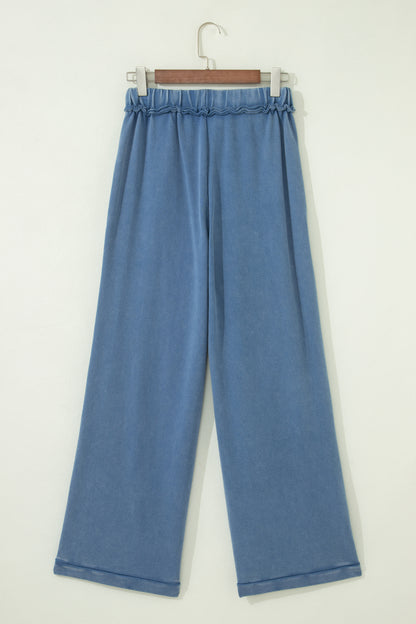 Mineral Wash Drawstring Retro High Waist Wide Leg Western Pants