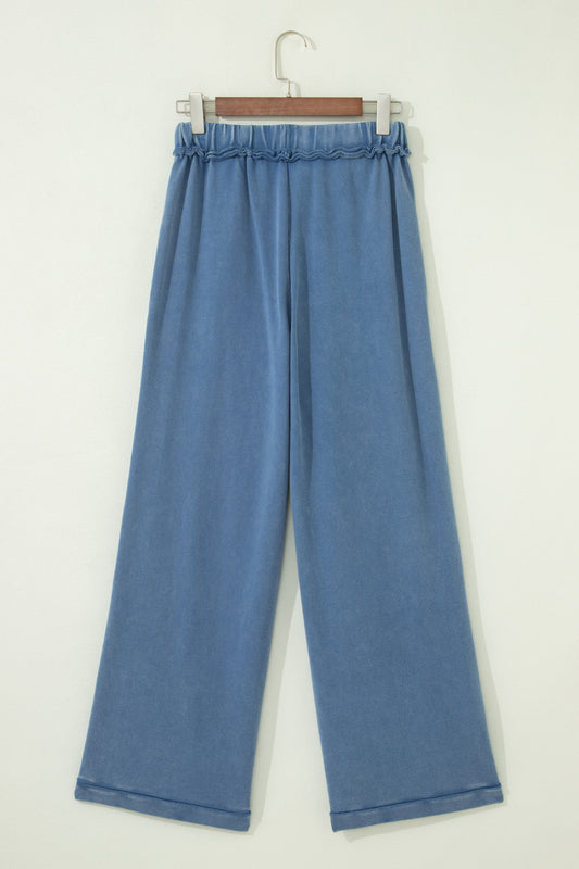 Mineral Wash Drawstring Retro High Waist Wide Leg Western Pants