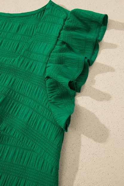 Textured Square Neck Top and Shirred High Waist Shorts Set