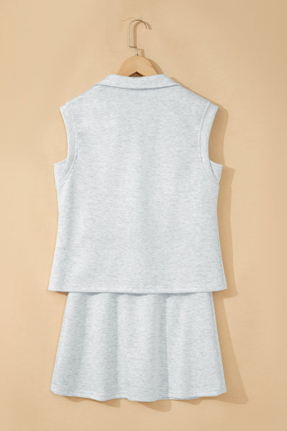 Solid Color Sleeveless Zipper Tank and Skort Set