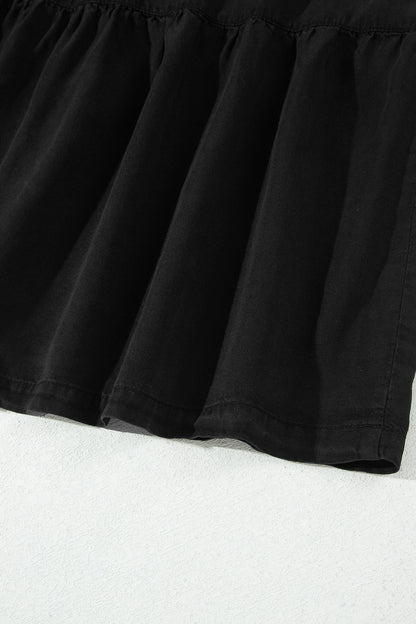 Elastic Waist Ruffled Tiered Flared Denim Maxi Skirt
