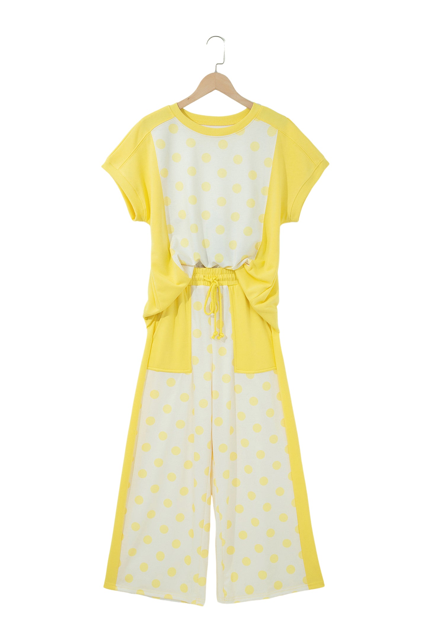 Color Block Patchwork Polka Dot Wide Leg Pant Set
