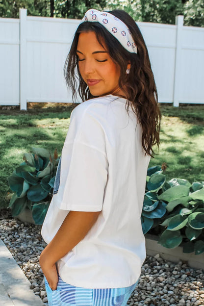 Color Block Chest Pocket Patched Casual Short Sleeve Top