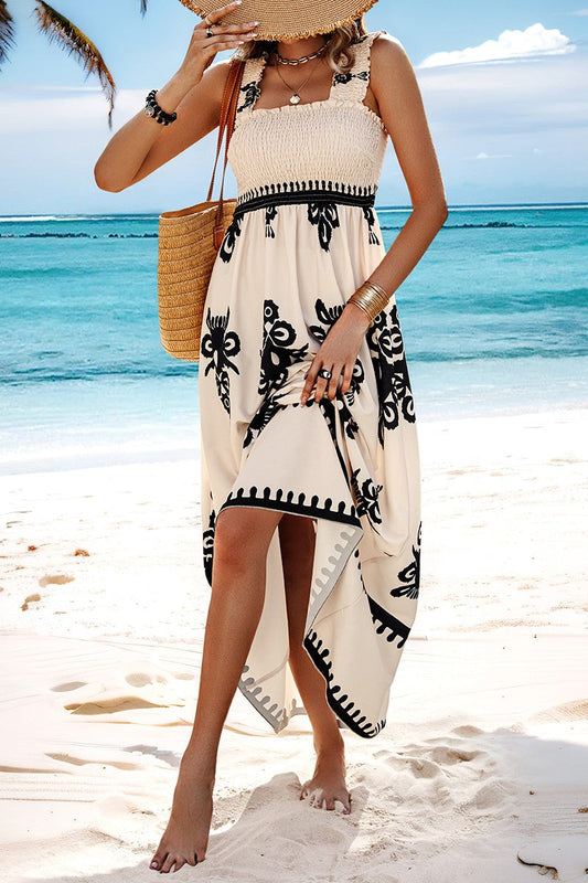 Ruched Square Neck Sleeveless High Waist Empire Dress