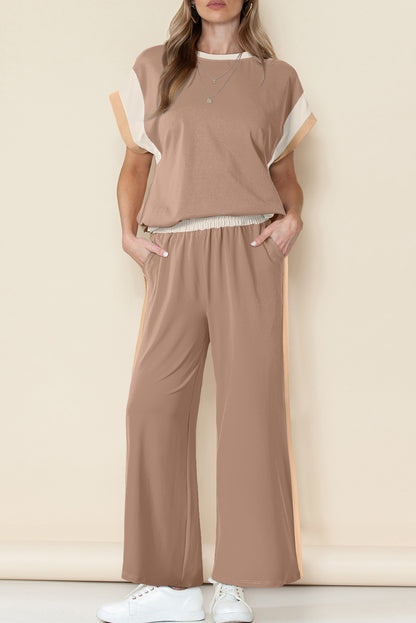 Color Block Detail Casual Two-piece Set