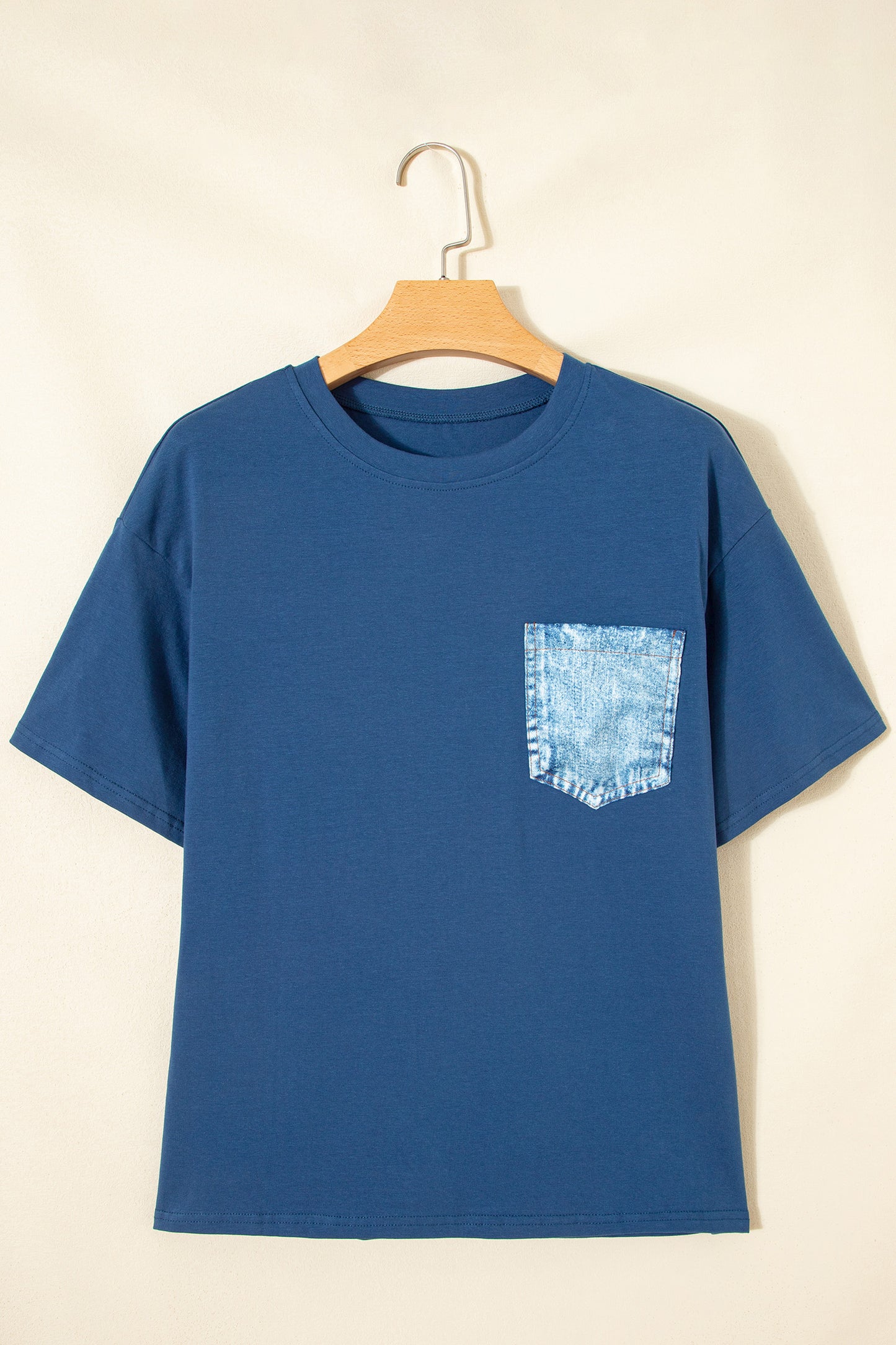 Color Block Chest Pocket Patched Casual Short Sleeve Top
