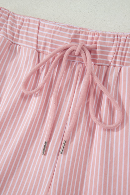 Stripe Dolman Sleeve Polo Shirt and Drawstring Shorts Set