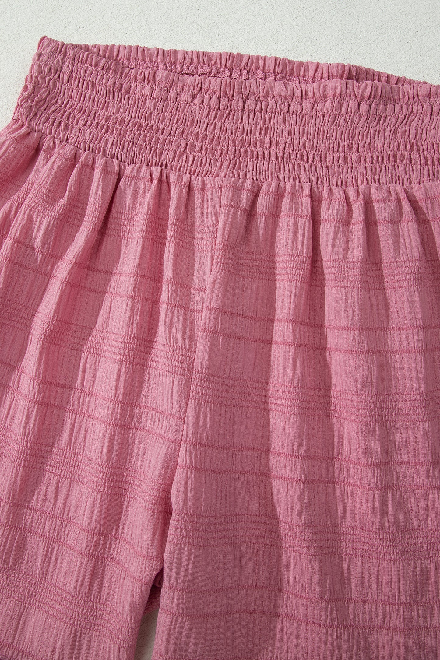 Textured Square Neck Top and Shirred High Waist Shorts Set