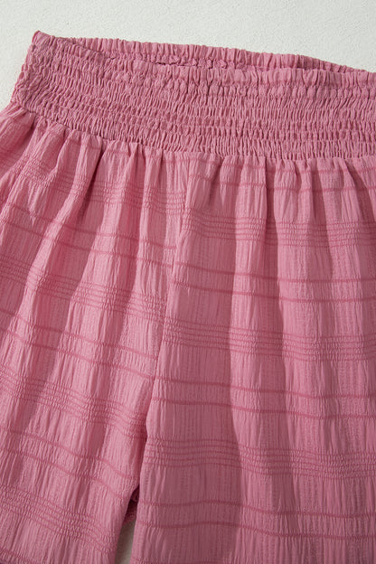 Textured Square Neck Top and Shirred High Waist Shorts Set