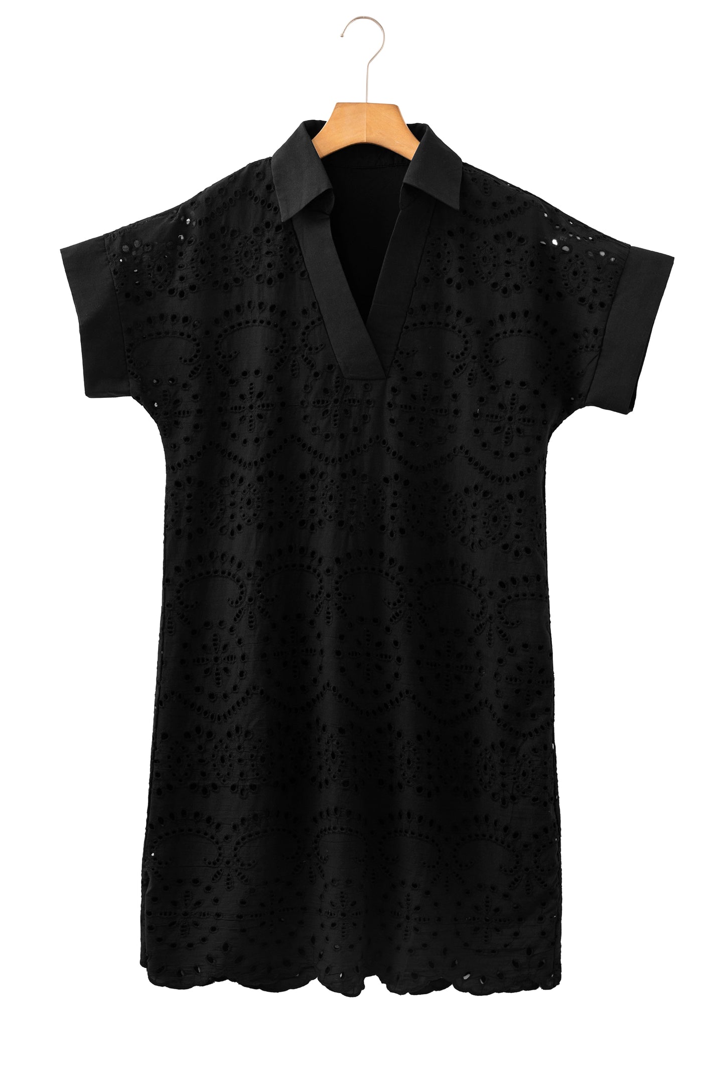 Solid Color Eyelet Embroidered T Shirt Mini Dress