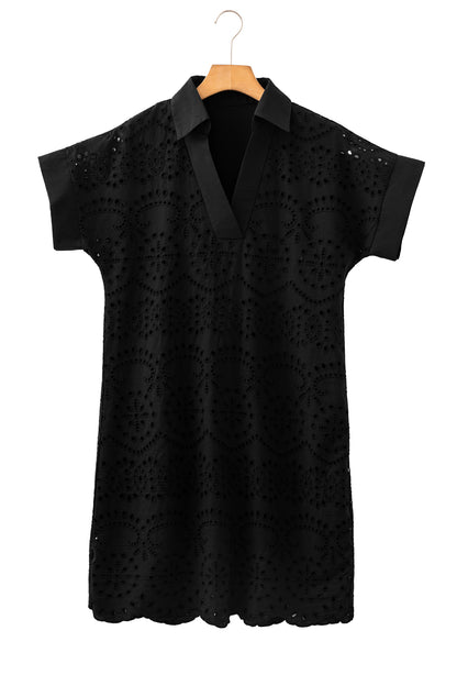 Solid Color Eyelet Embroidered T Shirt Mini Dress