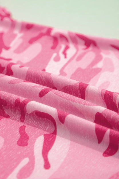 Pink Camouflage Print Crew Neck T Shirt