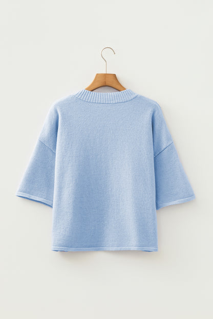 Lavendula 3/4 Sleeve Boxy Knit Button Down Sweater Cardigan