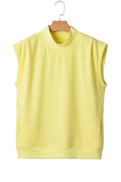 Solid Color High Neck Cap Sleeve Loose Top