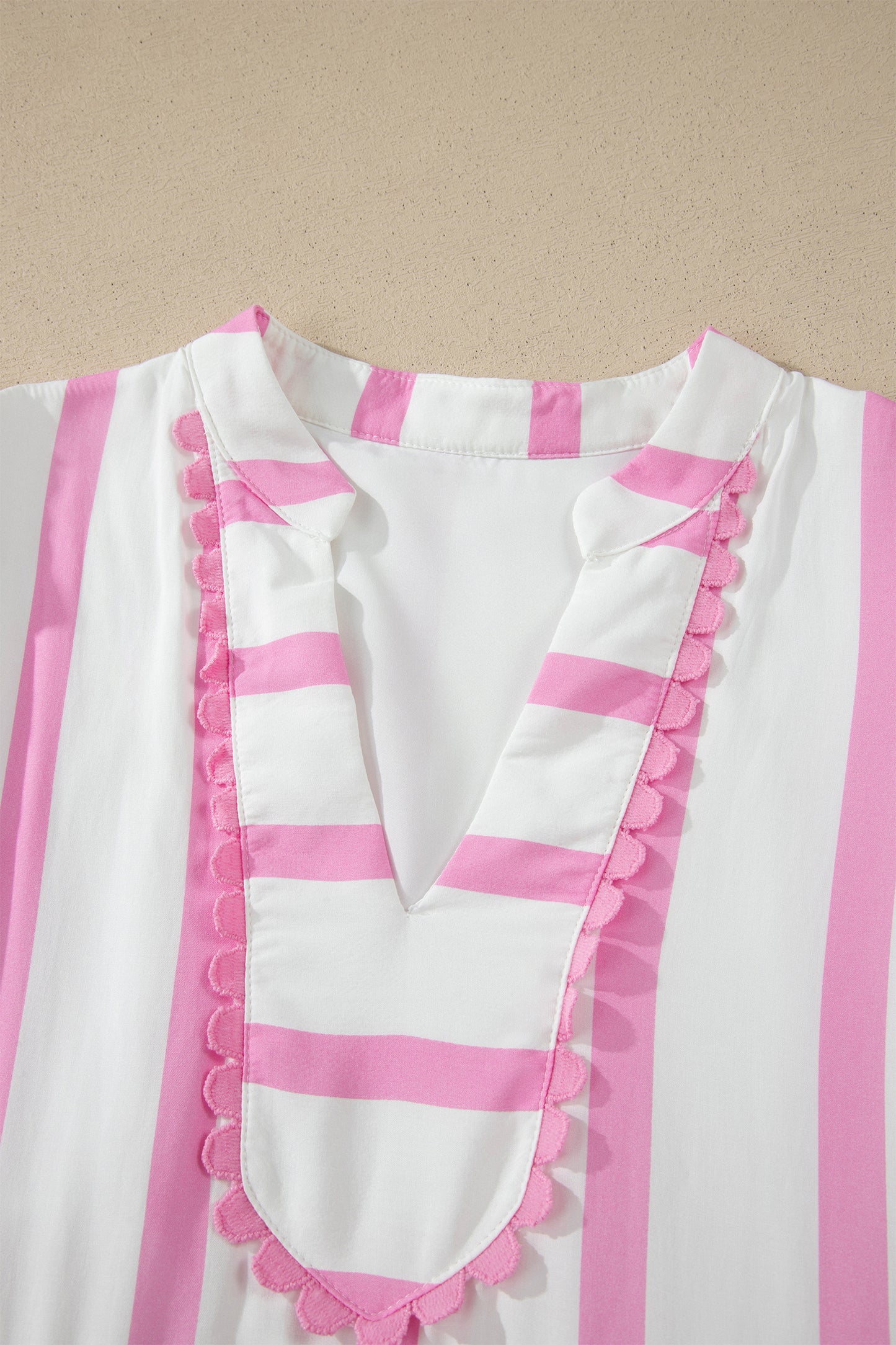 Stripe Ricrac Trim Notched Neck Half Sleeve Vacation Dress