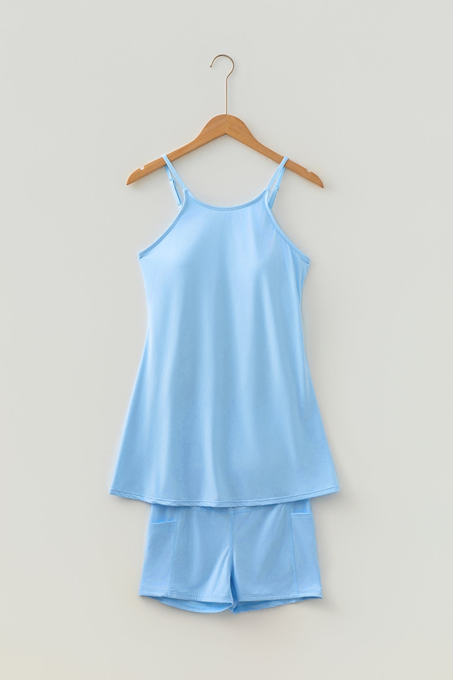 Solid Color Tunic Tank Dress Athletic Shorts Two Piece Set