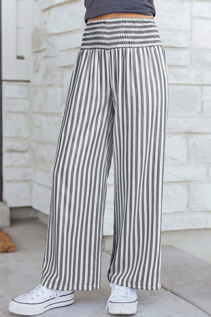 Stripe Shirred High Waist Loose Summer Pants