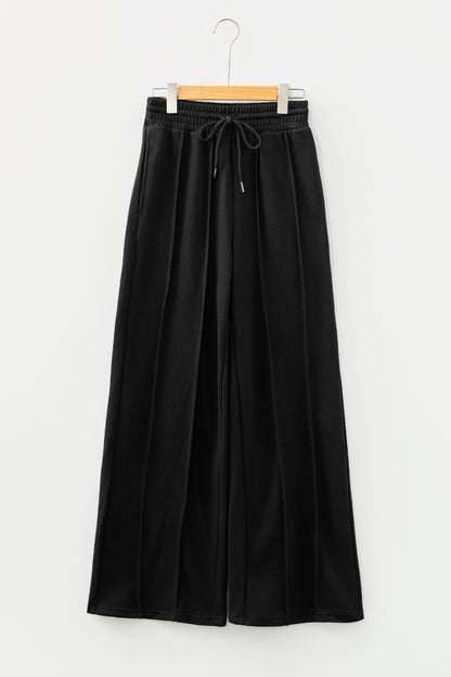 Gray Seamed Drawstring High Waist Wide Leg Sweatpants
